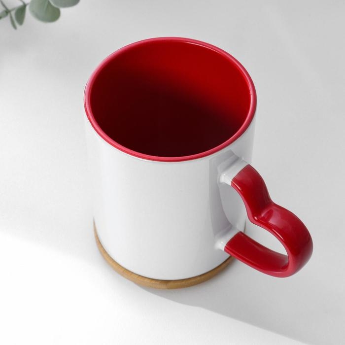 Кружка для сублимации, с фигурной ручкой &laquo;Сердце&raquo;, бело-красная 320мл