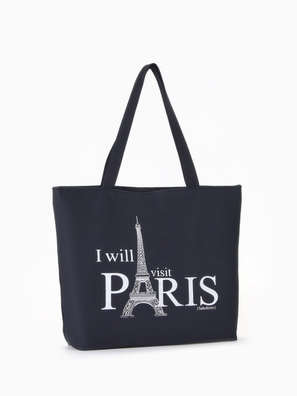 Шопер PARIS, 42*9*32, отдел на молнии, подклад, черный/белый