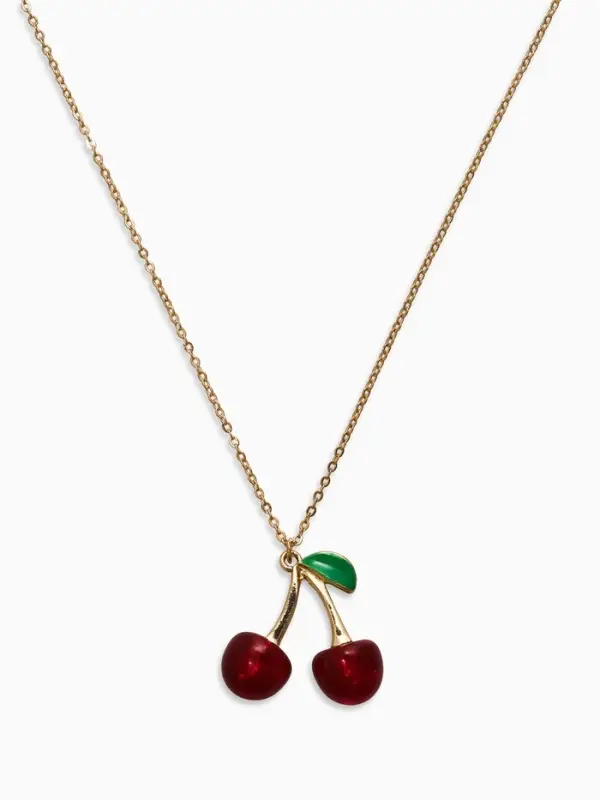 Кулон на цепочке "Черешня", цвет бордово-зелёный в золоте 40+удл