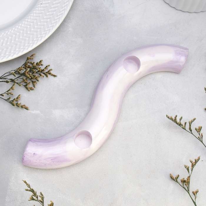 Подсвечник "Волны" для двух свечей из гипса,25х6х3см,мрамор с фиолетовыми полосками