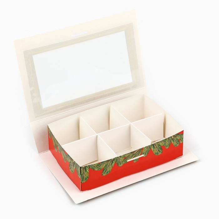 Коробка под 6 конфет с ячейками &laquo;Новогодние атрибуты&raquo; 14.8 х 9.5 х 3.5 см, Новый год