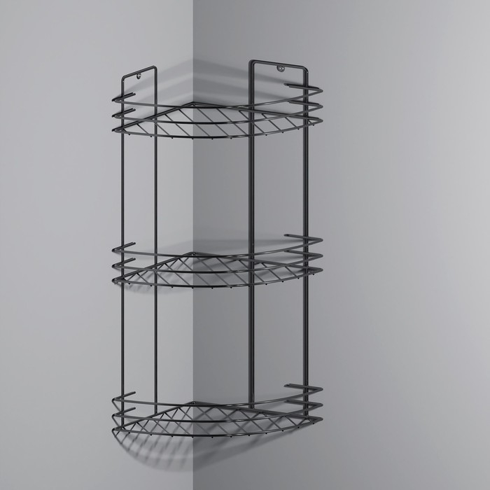 Полка для ванной угловая 3-х ярусная, 19&times;19&times;41 см, цвет хром