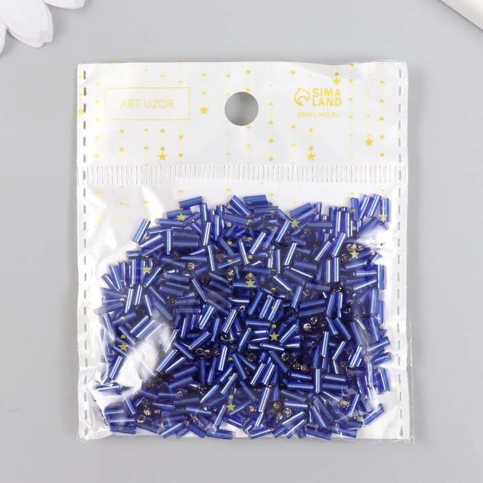 Стеклярус стекло 3&rdquo; "Ярко-синий" металлик набор 20 гр