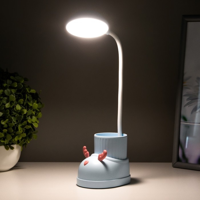 Лампа настольная "Ботинок лось" LED 3 режима 3Вт USB органайзер синий 8х11х31 см RISALUX