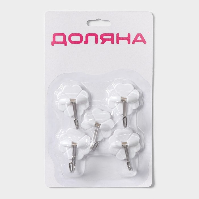 Крючки самоклеящиеся Доляна &laquo;Клевер&raquo;, 5 шт, цвет белый