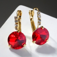 Серьги со стразами &laquo;Кристалл&raquo; яркий, цвет бело-красный в золоте