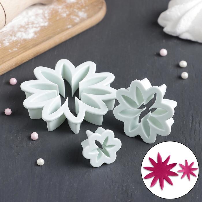 Набор выемок кондитерских для марципана и теста Доляна &laquo;Хризантема&raquo;, 3 шт: d=6,5 см, d=3,5 см, d=2 см