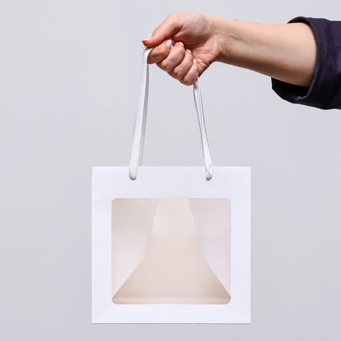 Пакет подарочный, крафт, с окном, &laquo;Белый&raquo;, 20 х 20 х 20 см