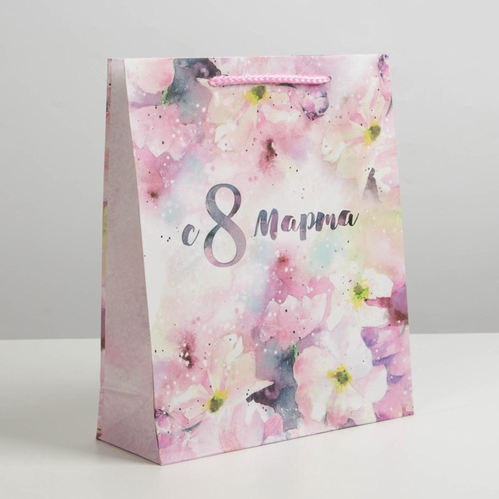 Пакет подарочный ламинированный вертикальный, упаковка, &laquo;С 8 марта&raquo;, ML 21 х 25 х 8 см