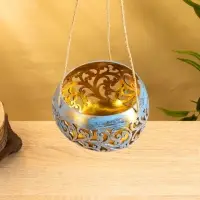 Подсвечник подвесной из кокоса, 14&times;14&times;10 см, голубой-золотой