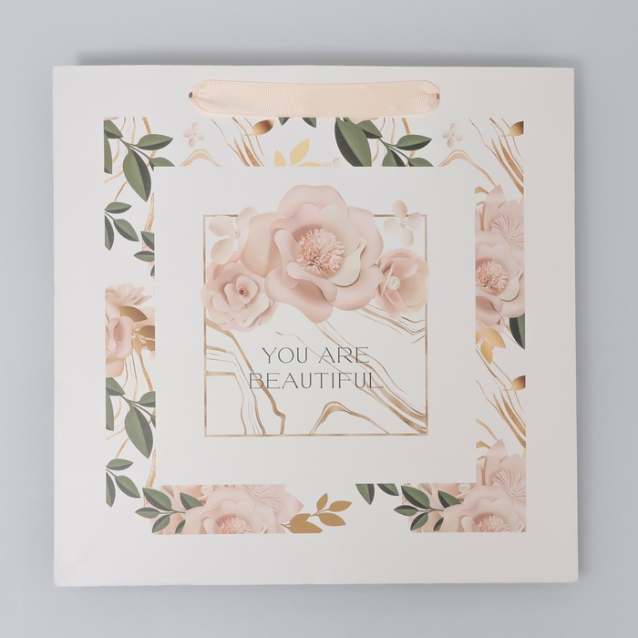 Пакет подарочный ламинированный квадратный, упаковка, &laquo;Beautiful&raquo;, 30 х 30 х 12 см