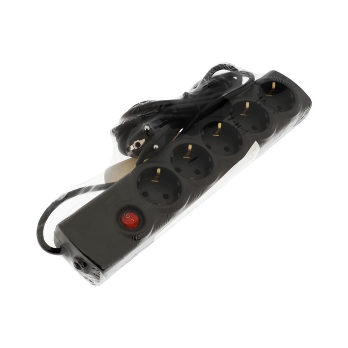 Сетевой фильтр Luazon Lighting, 5 розеток, 3 м, 2200 Вт, 3х0.75 мм2, 10 A, 220 В, c предохранителем, черный