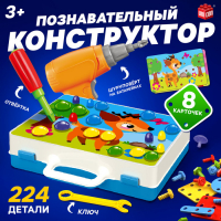 Конструктор винтовой &laquo;Конструктики&raquo; с шуруповёртом, 224 детали + 8 карточек