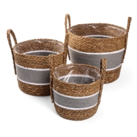 Набор кашпо "Инга" серая полоса, 20,5х25/25,5х28/27х33см