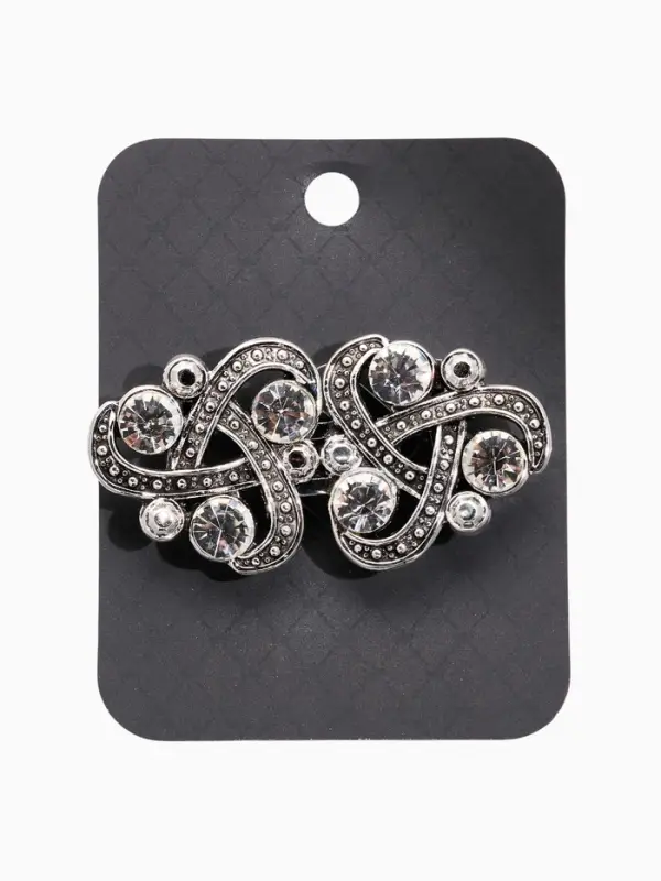 Зажим для кардигана "Ажур", узел, цвет белый в чернёном серебре