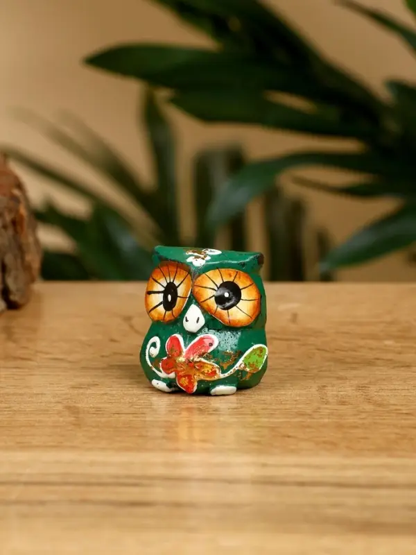 Набор сувенирный "Совята" дерево H 4, 3, 2 см, цв. зелёный