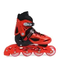 Коньки детские раздвижные BlackAqua, р. 30-33, для фитнеса, с роликовой платформой, красные, чёрные