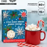 Подарочный набор новогодний &laquo;Для тёплых каникул&raquo;: маршмеллоу, вкус: пломбир 50 г., леденец, вкус: клубника, 15 г.