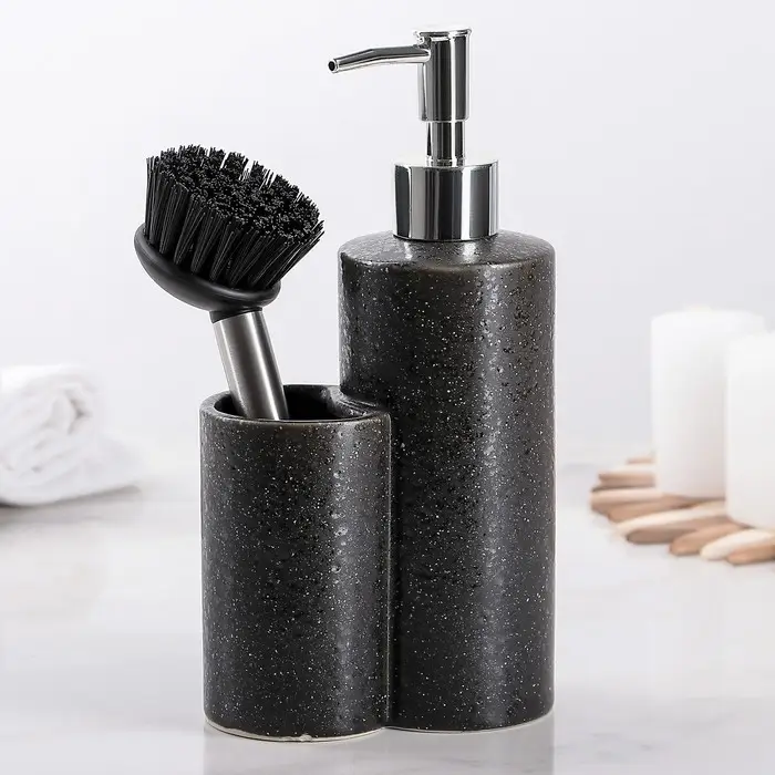 Дозатор для моющего средства с щёткой &laquo;Минимал&raquo;, цвет чёрный