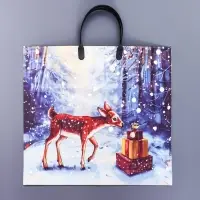 Пакет "Новогодняя тропа", полиэтиленовый с пластиковой ручкой, 37 х 33 см, 90 мкм