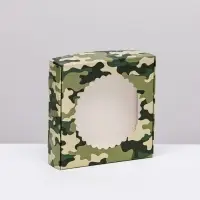 Коробка сборная с окном, &laquo;Камуфляж&raquo;, 11.5&times;11.5&times;3 см