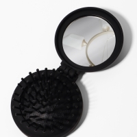 Расчёска массажная &laquo;Классика&raquo;, складная, с зеркалом, 7&times;2.5 см, матовая, чёрная