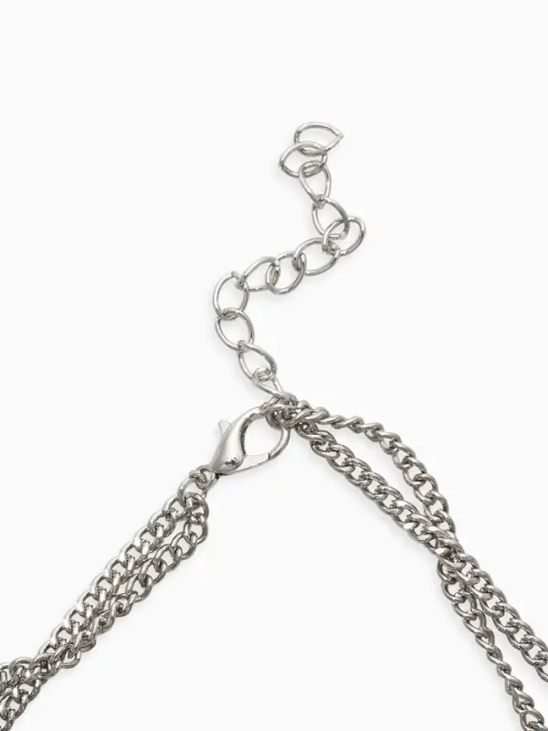 Колье "Борокко", цепь, 2 яруса, цвет серебро
