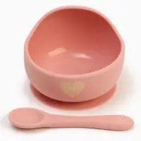 Тарелка детская на присоске и ложка, розовый, Mum&Baby