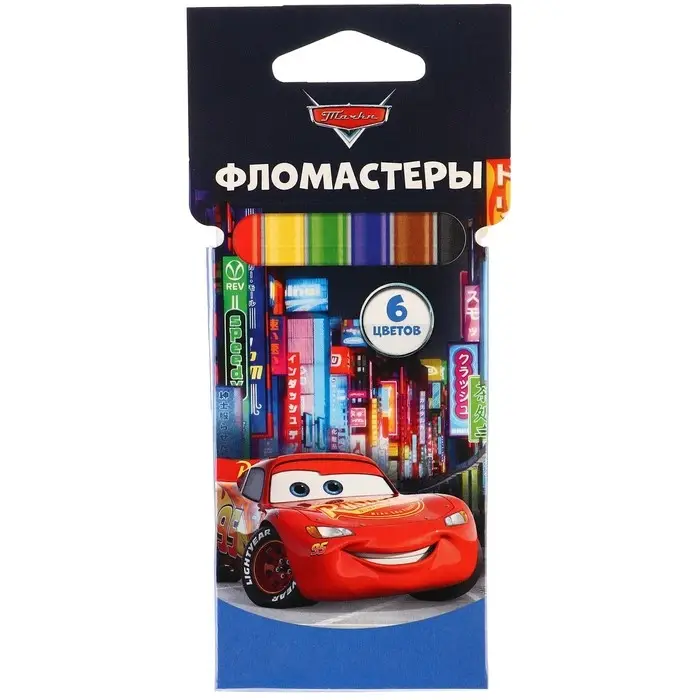 Фломастеры 6 цветов, вентилируемый колпачок &laquo;Тачки&raquo;