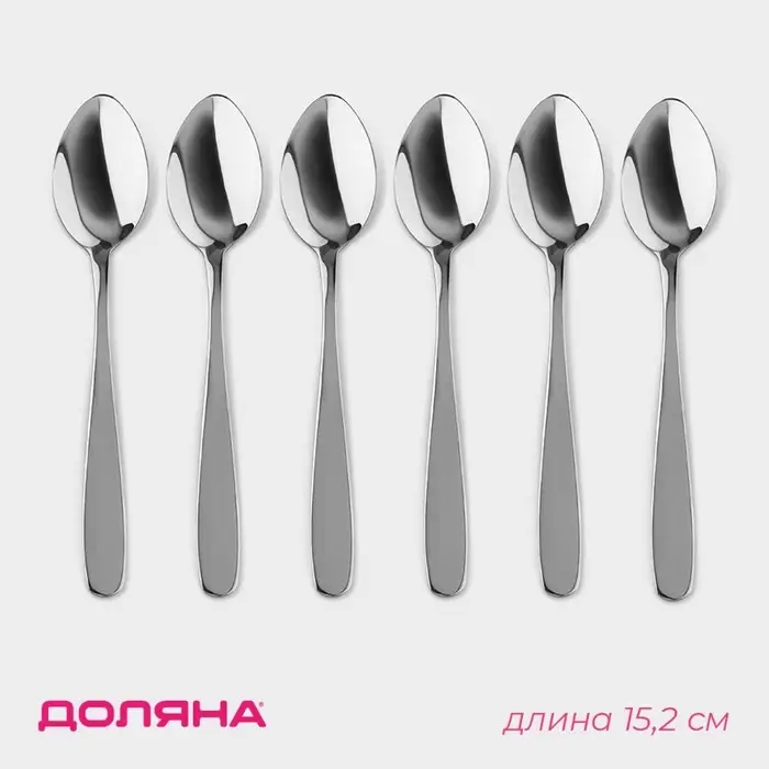 Набор чайных ложек Доляна &laquo;Симпли&raquo;, длина 15,2 см, 6 шт, цвет серебряный