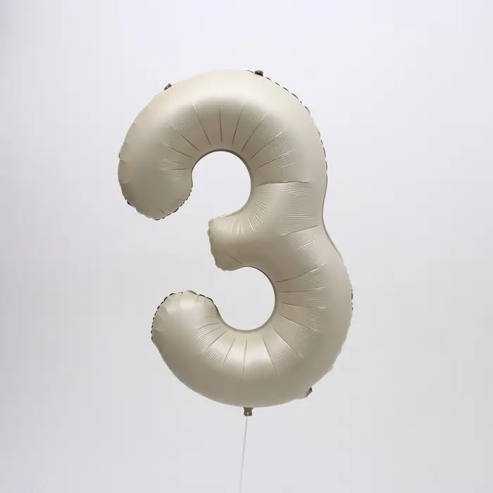 Шар фольгированный 40" Цифра 3, цвет &laquo;Взбитые сливки&raquo;