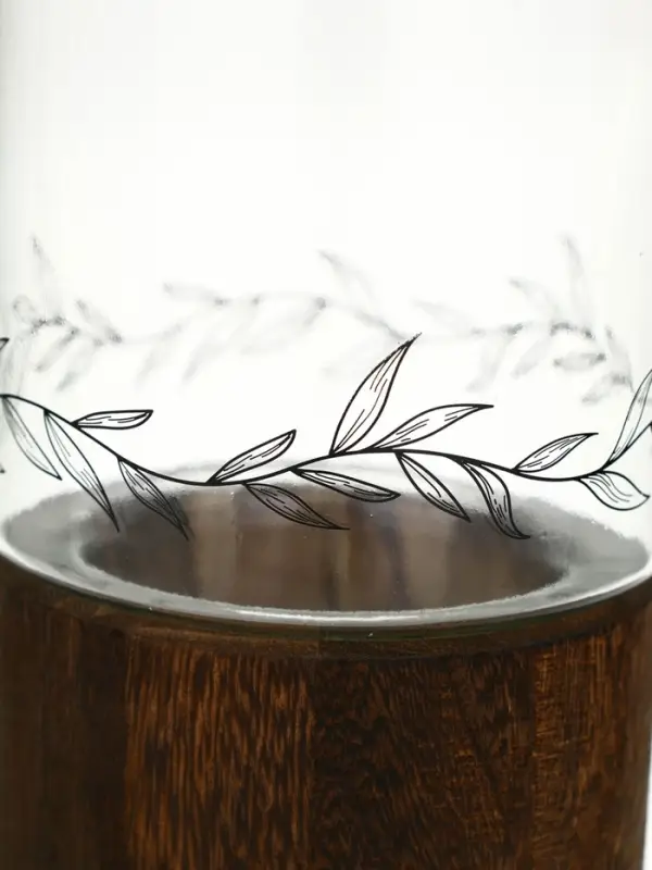 Стеклянная ваза с деревянной подставкой, 10х25,5х10 см