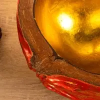 Чаша из кокоса, 24х22х10 см, красный-золотой