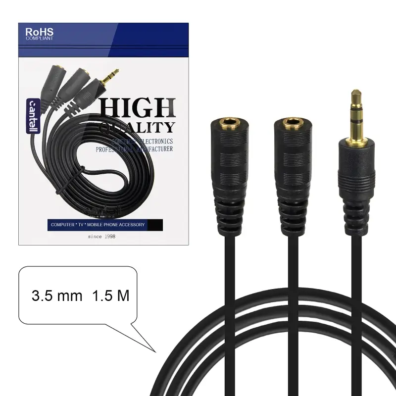 Кабель AUX Jack 3.5mm папа\2 мама  3.5mm 1.5m