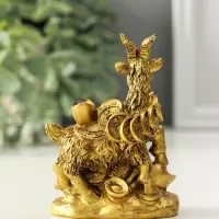 Нэцкэ полистоун "Козёл с китайскими монетами и золотыми слитками" бронза 4,2х7х9,4 см