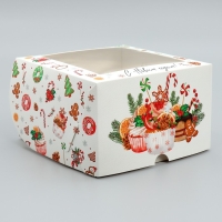 Коробка складная на 4 капкейка с окном &laquo;С Новым годом!&raquo;, сладости, 16 х 16 х 10 см, Новый год