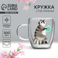 Кружка стеклянная с двойными стенками &laquo;Енот&raquo;, 300 мл