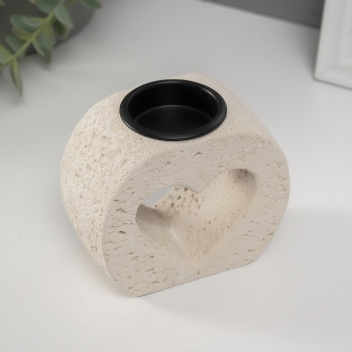 Подсвечник гипс, металл на 1 свечу "Сердце в камне" d=3,8 см 5х9,6х8,5 см