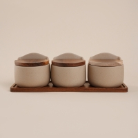 Набор банок керамических для сыпучих продуктов на подставке SL Home &laquo;Стоун форест&raquo;, 4 предмета: 3 банки 350 мл, подставка 34&times;10 см