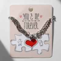 Браслеты &laquo;Неразлучники&raquo; на магните, сердечко, цвет серебро, 20 размер