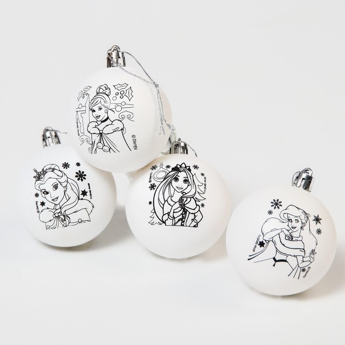 Набор для творчества на Новый год "Новогодний шар под раскраску", 4 штуки 5.5 см, Принцессы
