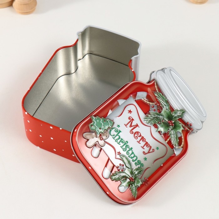 Шкатулка металл "Банка с леденцами" красная 15,5х10х5,5 см