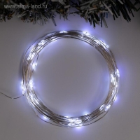 Гирлянда &laquo;Нить&raquo; 5 м роса, IP65, серебристая нить, 50 LED, 8 режимов, батарейки AAх3 (нет в комплекте), свечение белое