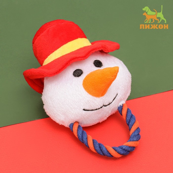 Игрушка мягкая для собак "Снеговик с канатом" с пищалкой