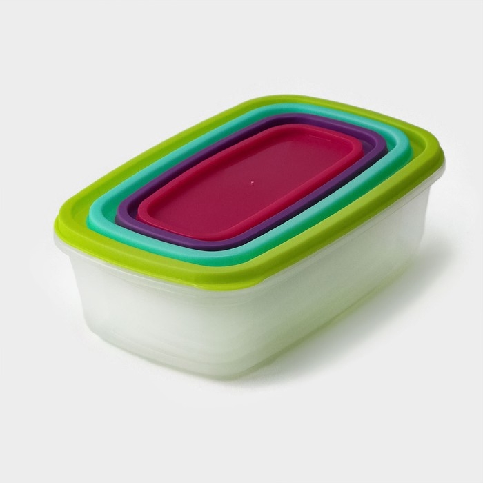 Набор контейнеров для хранения Доляна &laquo;Радуга&raquo;, 4 шт: 19&times;12, 16&times;9, 14&times;7, 12,5&times;5,5 см, цвет МИКС