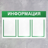 Информационный стенд &laquo;Информация&raquo; 3 плоских кармана А4, цвет зелёный 75&times;42