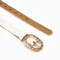 Ремень жен 04-01-01-01, Июнь2503, 2,5*0,3*110 см, без винта, пряж золото, 1 прокол, белый