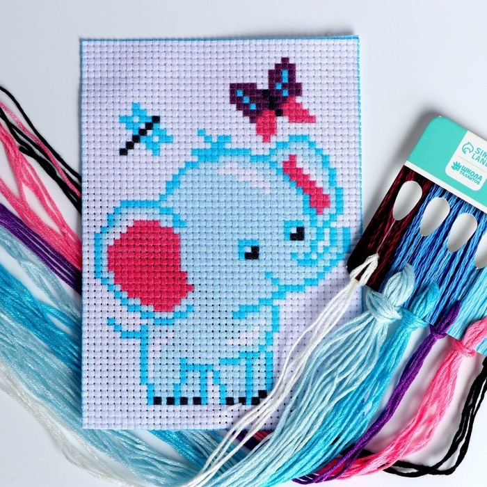 Вышивка крестиком для детей &laquo;Слоник и бабочка&raquo;, набор для творчества, 14 х 10 см