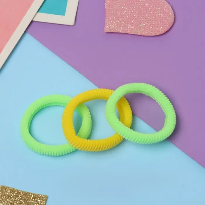 Резинка для волос "Стиль" (набор 3 шт) 5,5 см, салатовый жёлтый