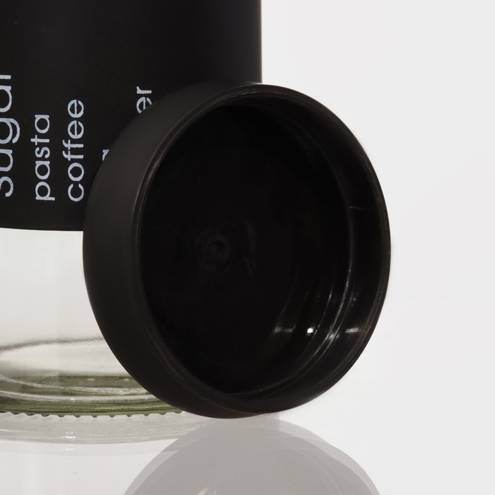 Набор банок стеклянных для сыпучих продуктов &laquo;Трио&raquo;, 3 предмета: 350/550/750 мл, 9,5&times;10,5/15/19,8 см, цвет чёрный